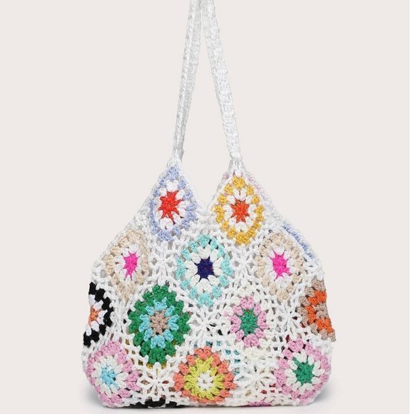 . Handbags - Random Multicolor Floral Pattern Crochet Bag Vacation